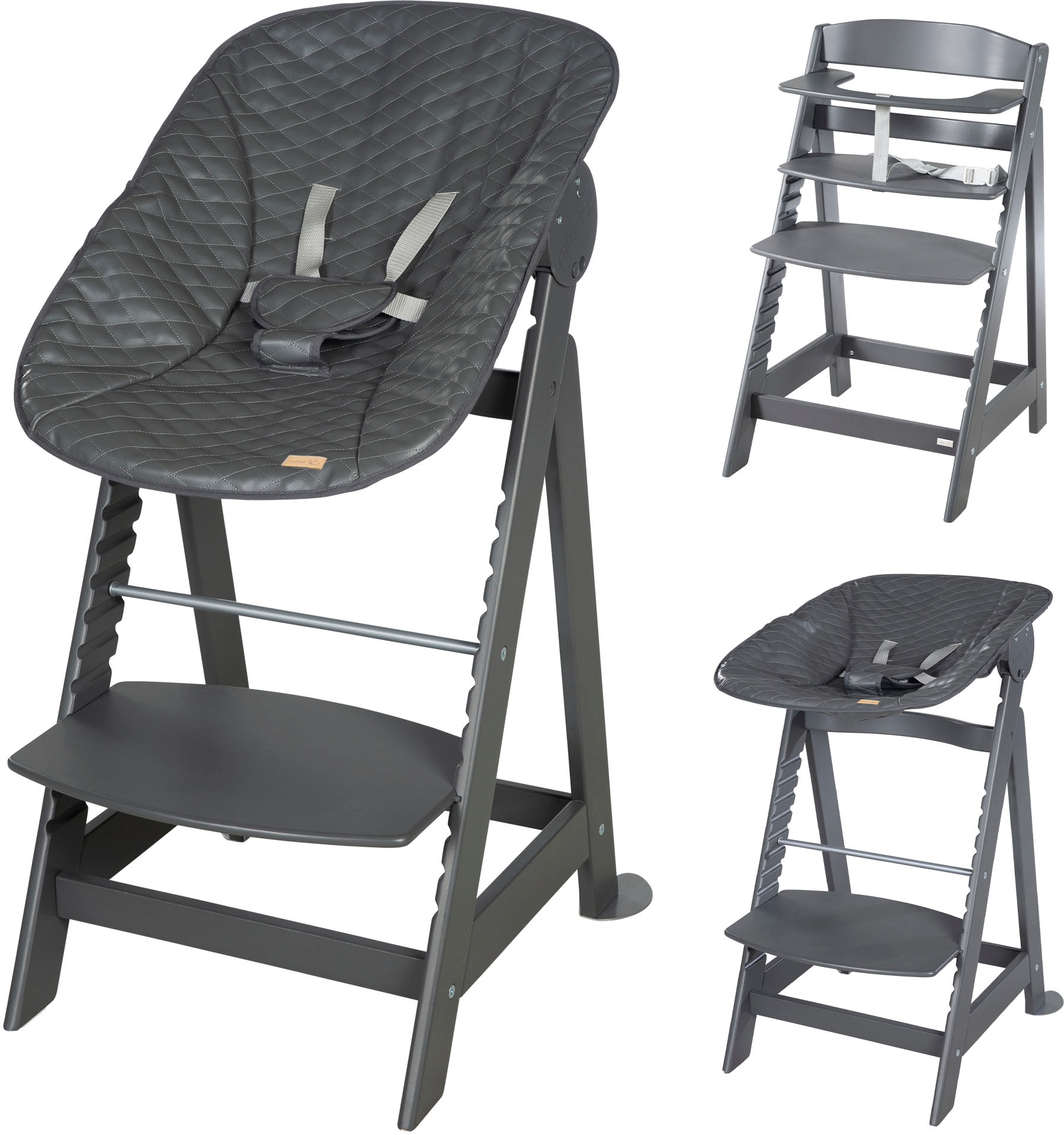 roba® Hochstuhl »Born Up, anthrazit, mit Neugeborenen-Aufsatz, graphite gesteppt« (Set)