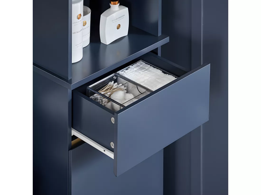 SoBuy BZR112-B Meuble Colonne de Salle de Bain, Armoire Haute, Étagère de Rangement, Placard de Rangement, Colonne de Rangement Bleu foncé