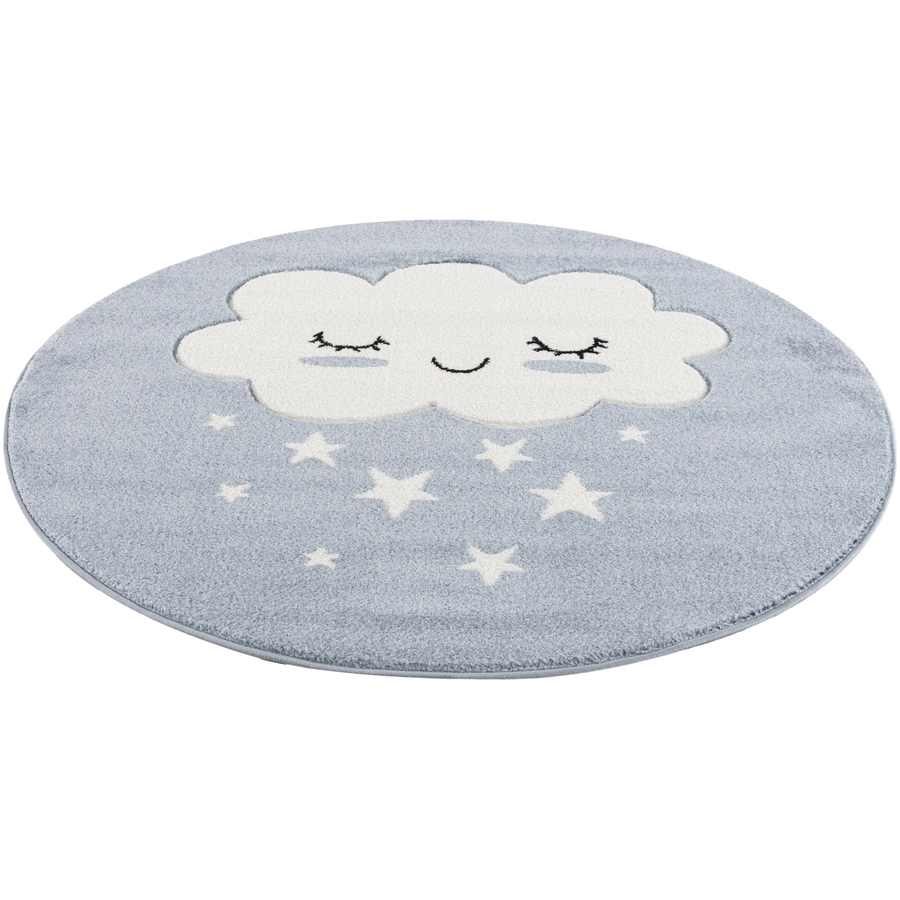 LIVONE Kinderteppich Kids love Rugs WOLKE Rund baluweiss