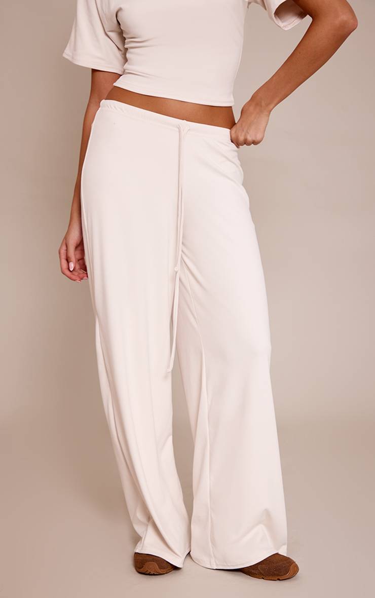 Crème Pantalon Décontracté Taille Nouée Toucher Doux