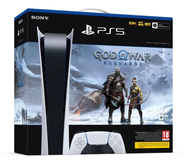 Sony PlayStation 5 Digital Edition   God of War Ragnarök, PlayStation 5, Sort, Hvid, 16000 MB, GDDR6, AMD, AMD Ryzen Zen 2