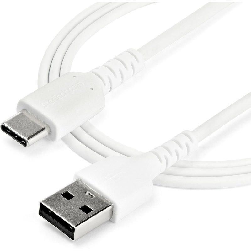 StarTech.com Câble de Charge Rapide USB-A vers USB-C de 1m, Robuste, Charge et Synchronisation, 3A, USB 2.0, Gaine TPE Blanche et Fibre d'Aramide - Cordon de Charge USB