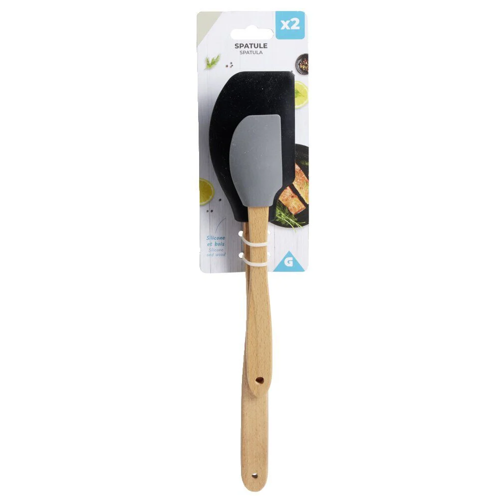 Spatule en silicone avec manche en bois x2