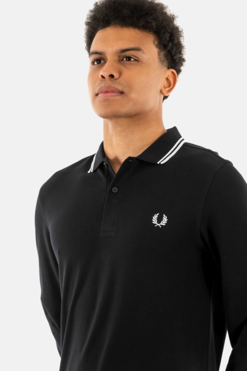 Polos manches longues fred perry m3636 350 black / white / white