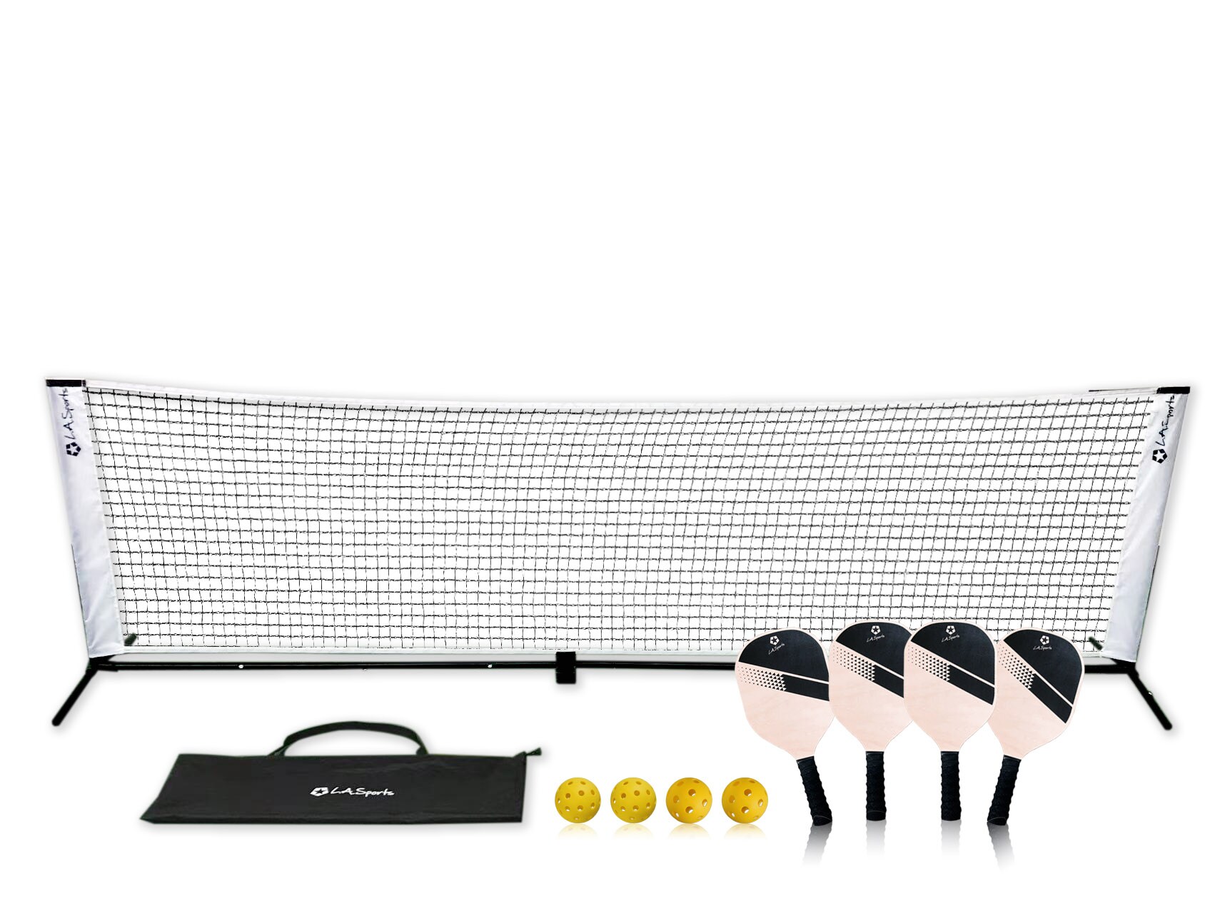 L.A. Sports Paddel-/Pickleball-Set mit Netz, 4 Schlägern & 4 Bällen