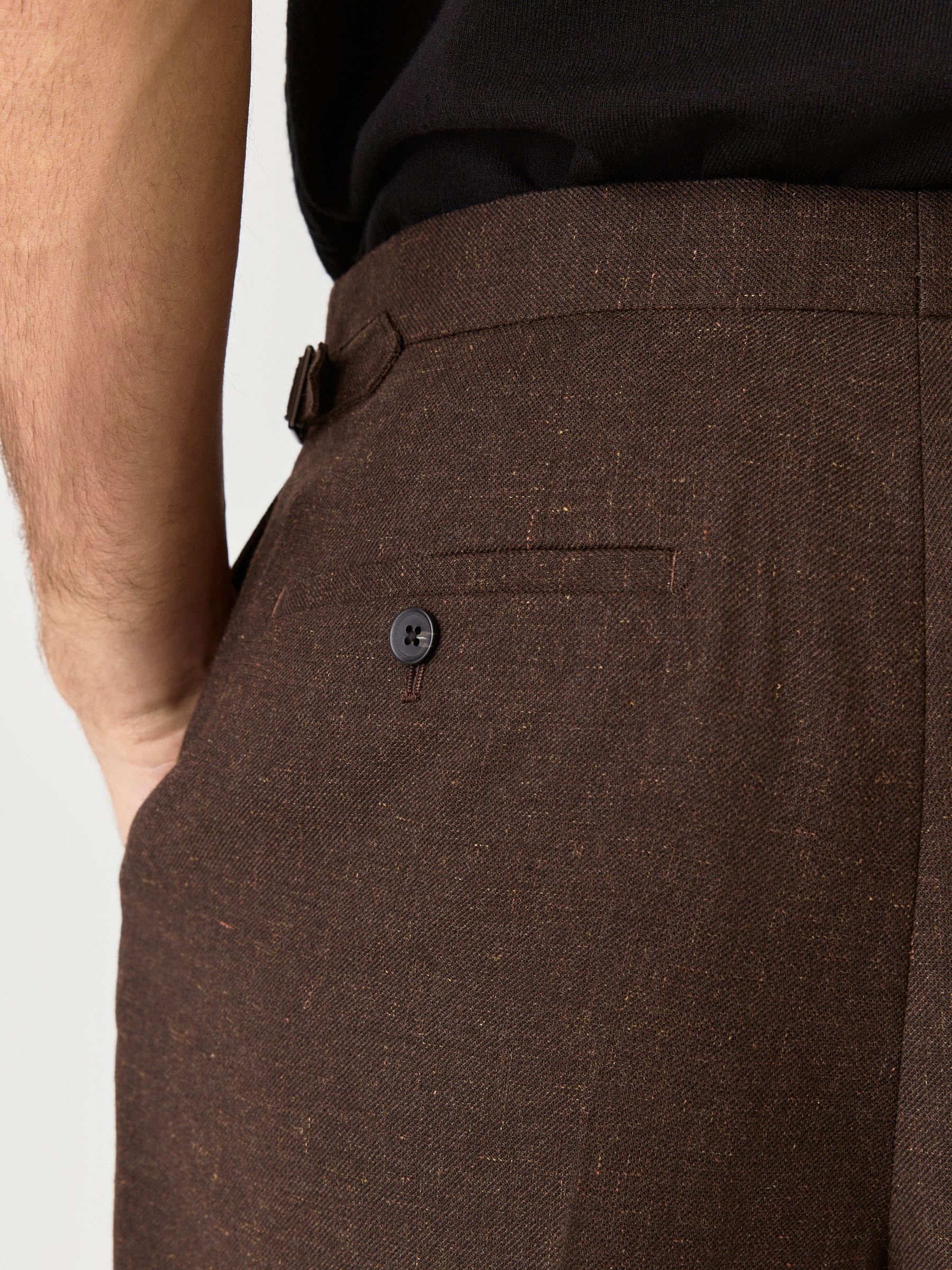Bruin - Regular fit wollen mix Broeken met linnen en functionele zijverstellers