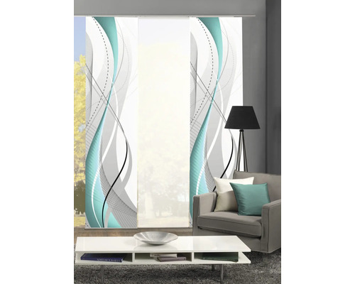 Schuifgordijnset van 3 Wuxi petrol 60x245 cm