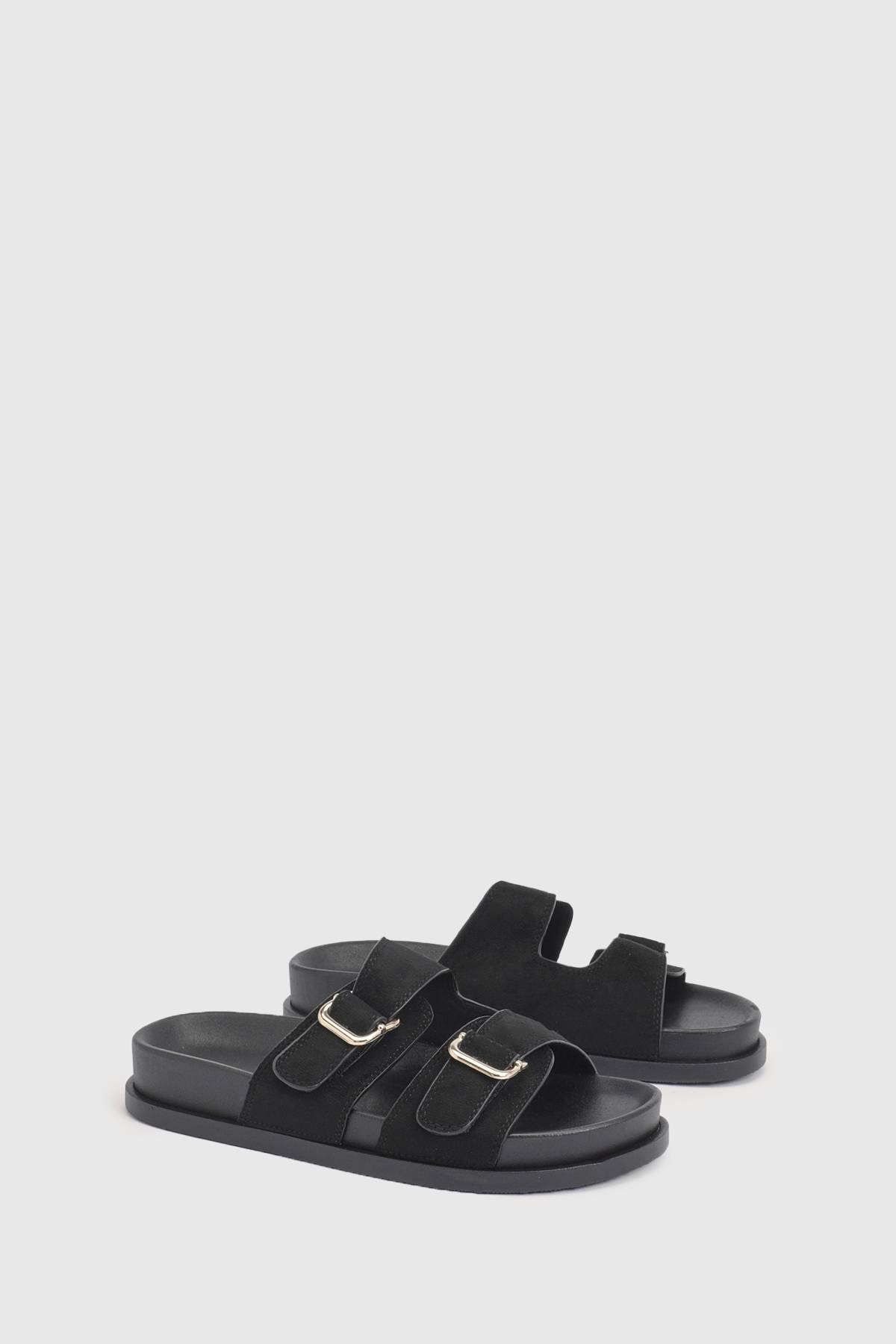 boohoo Sandales À Double Boucle Ajustables En Synthétique Avec Semelle Anatomique