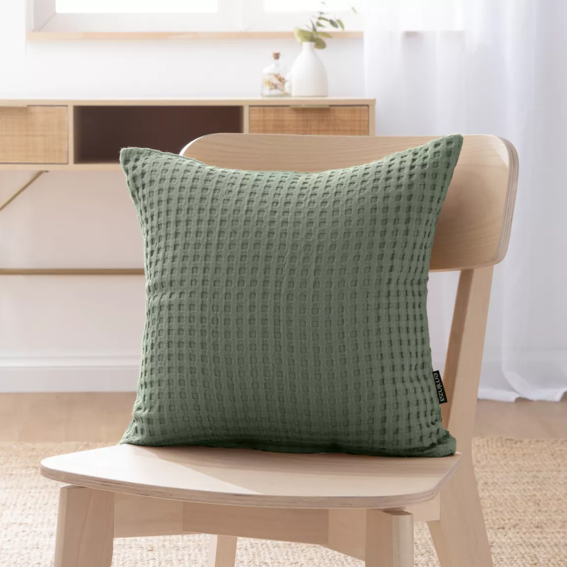 Housse de coussin carrée coton nid d'abeille (40 x 40 cm) Maya Vert romarin