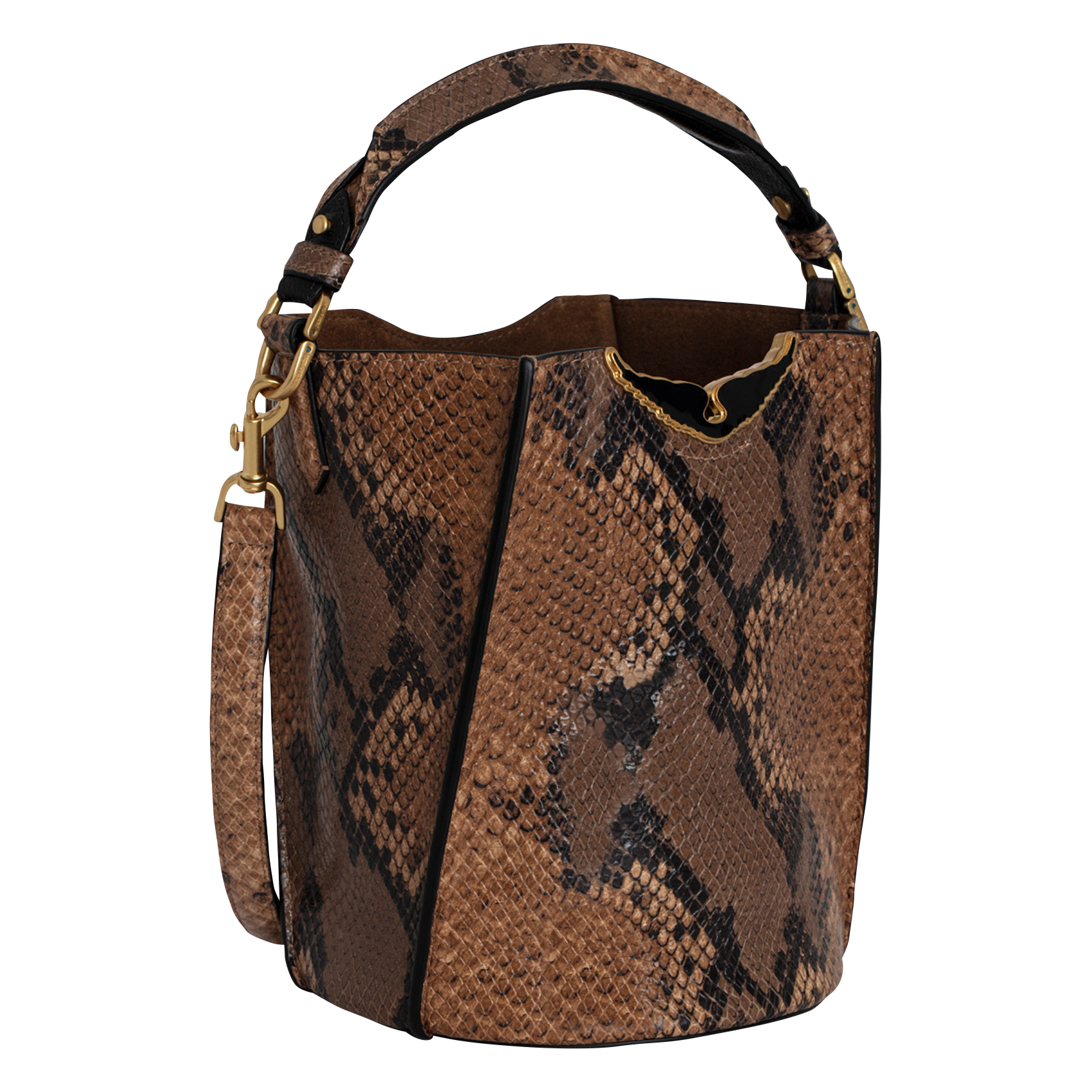 BORDERLINE - Sac seau en cuir embossé python | Marron