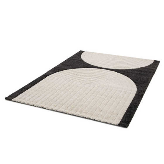 Tapis de salon en relief - modern circle - noir et crème - 160 x 230 cm