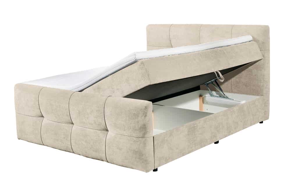 Boxspringbett TOULOUSE 160x200cm beige Microfaser inkl. Matratze Topper Stauraum