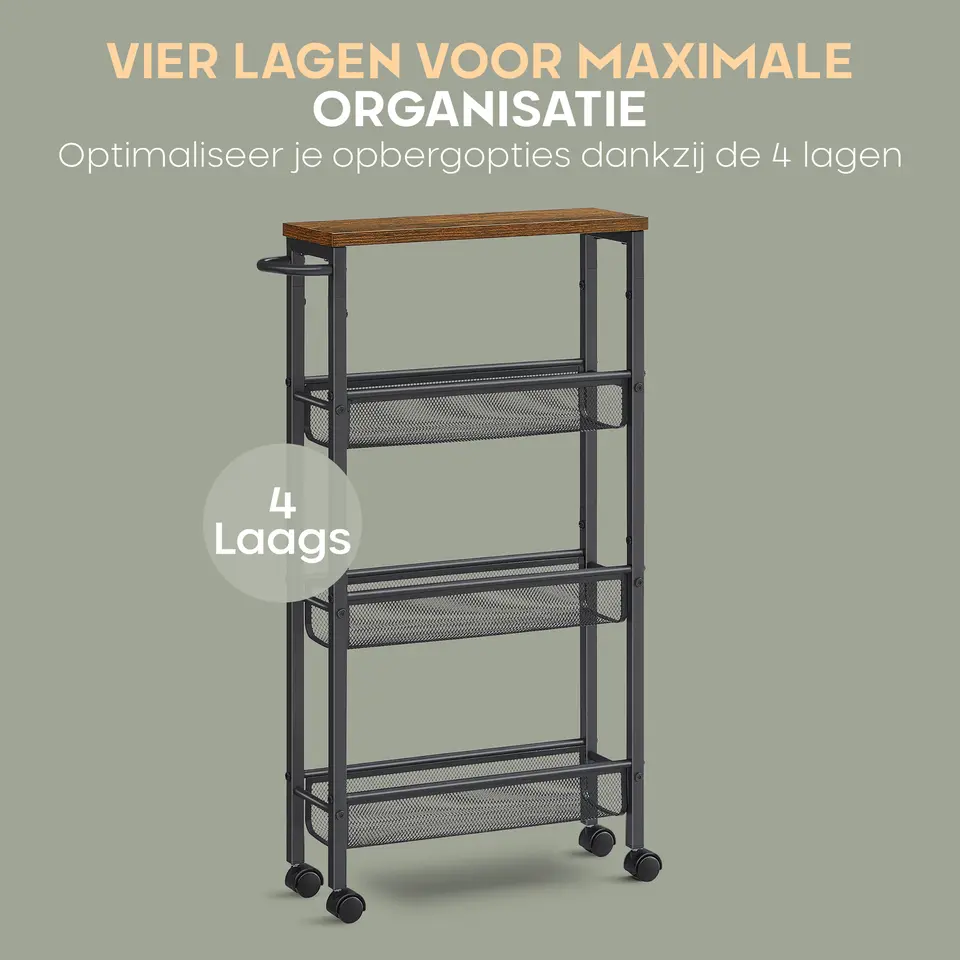O'DADDY Keukentrolley - Industrieel Design - Bruin Hout/Zwart Metaal