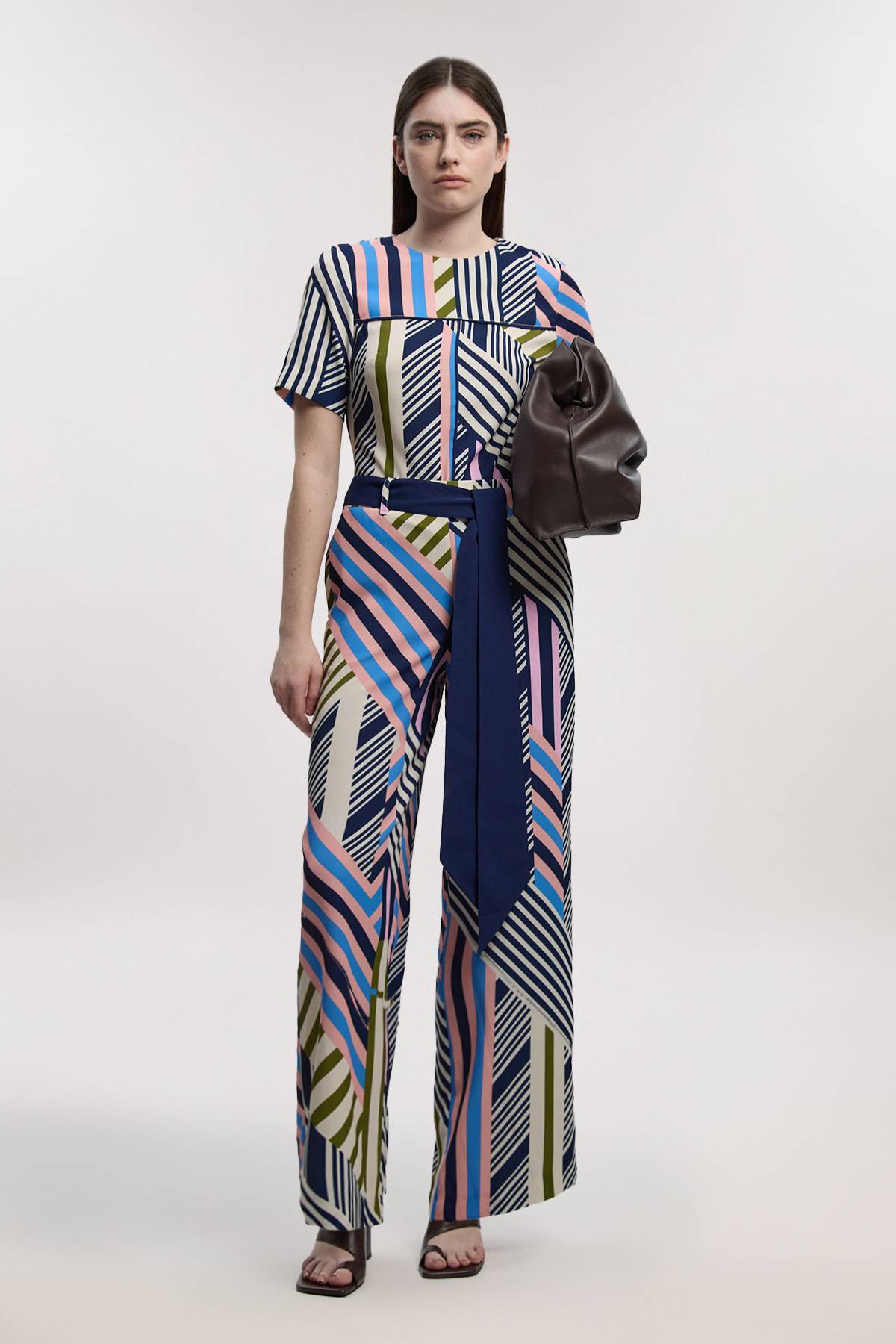 KarenMillen Haut Tissé Petite Taille À Manches Courtes En Sergé Imprimé Géométrique