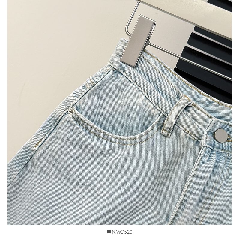 Lemongrass - Versleten denim wijde shorts