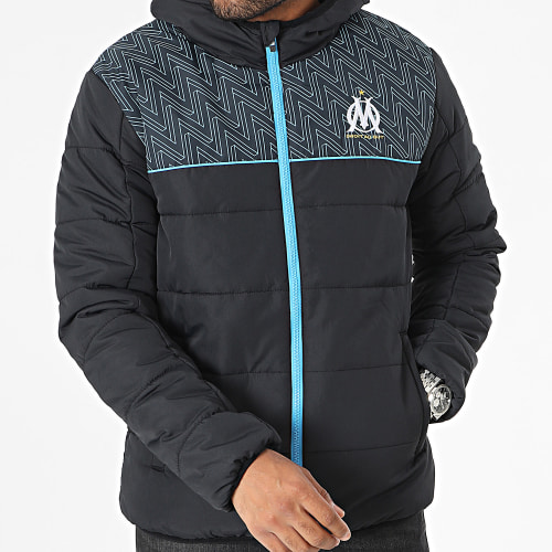 Doudoune Capuche Fan M23018 Noir Bleu Clair