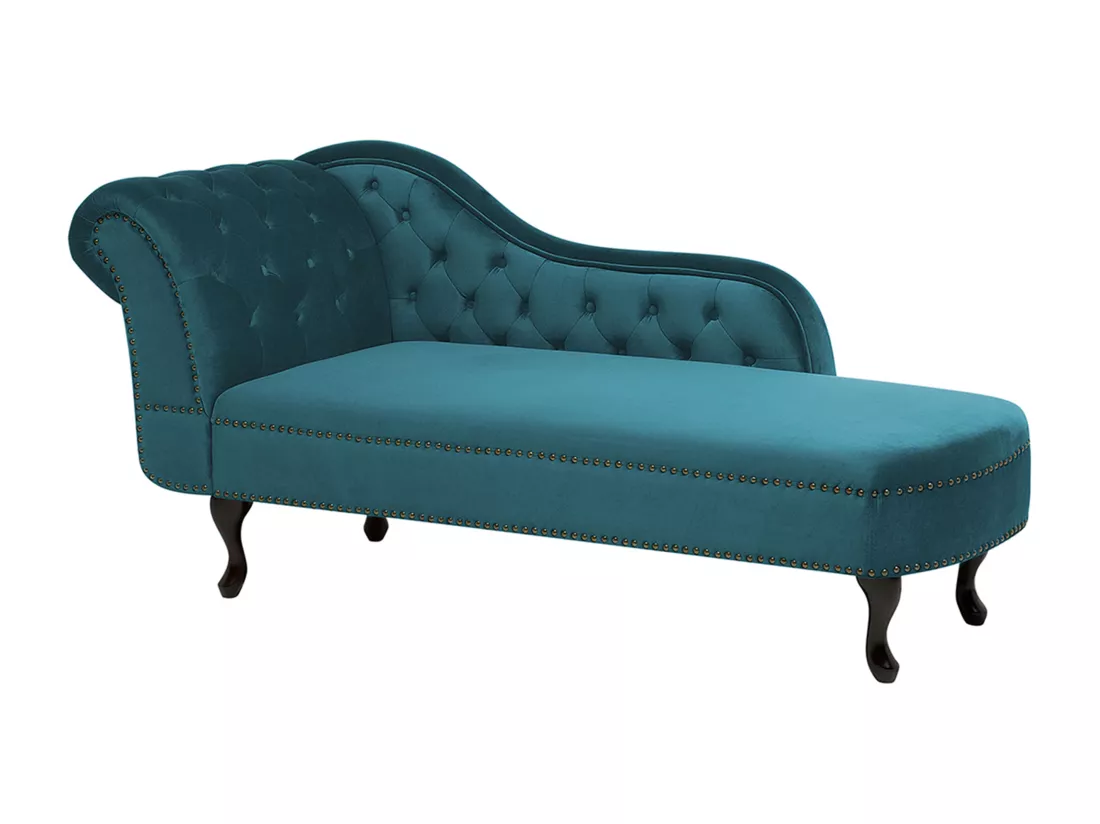 Chaise longue Chesterfield en velours vert canard côté droite NIMES