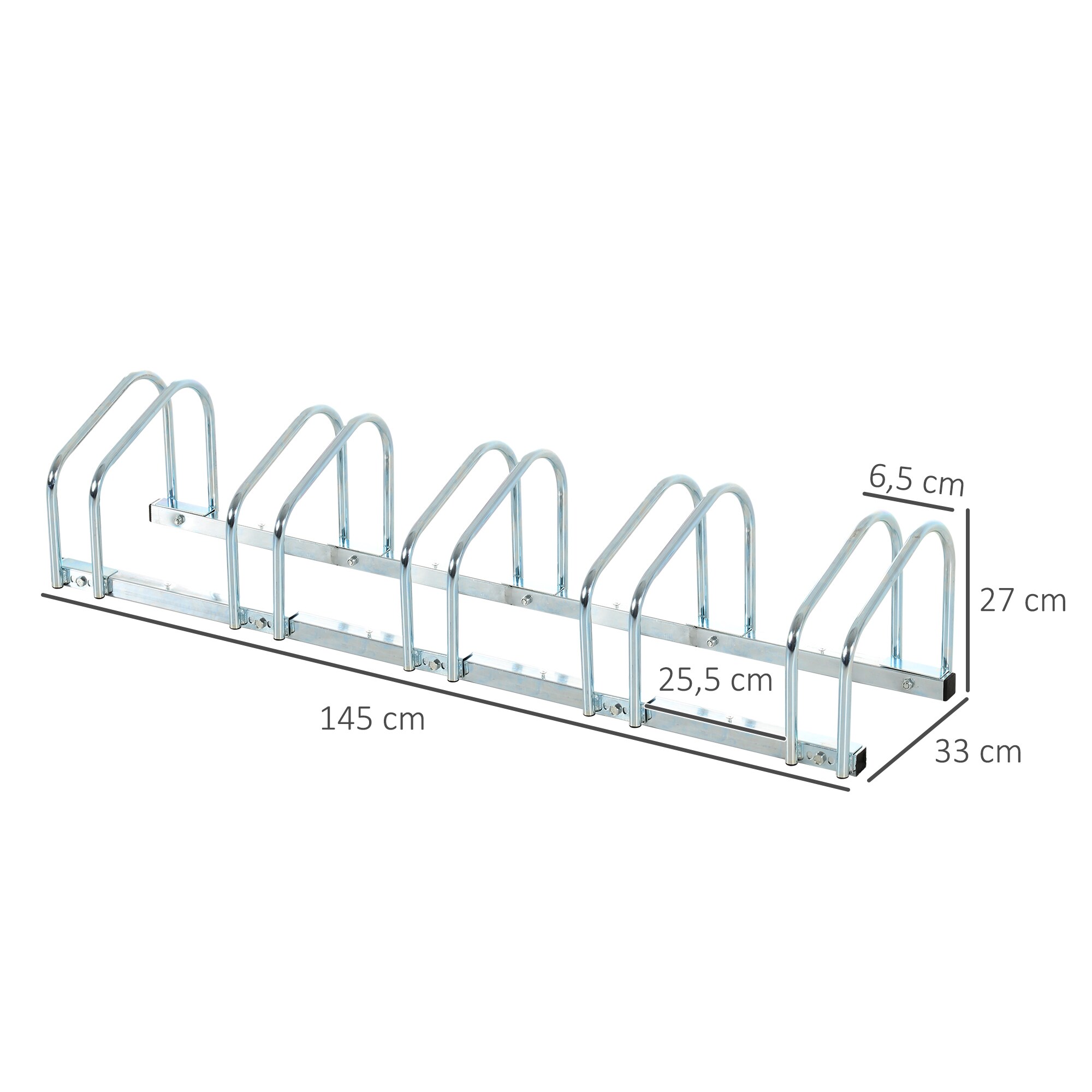 HOMCOM Fahrradhalter mit 5 Haltertungen silber 145L x 33B x 27H cm