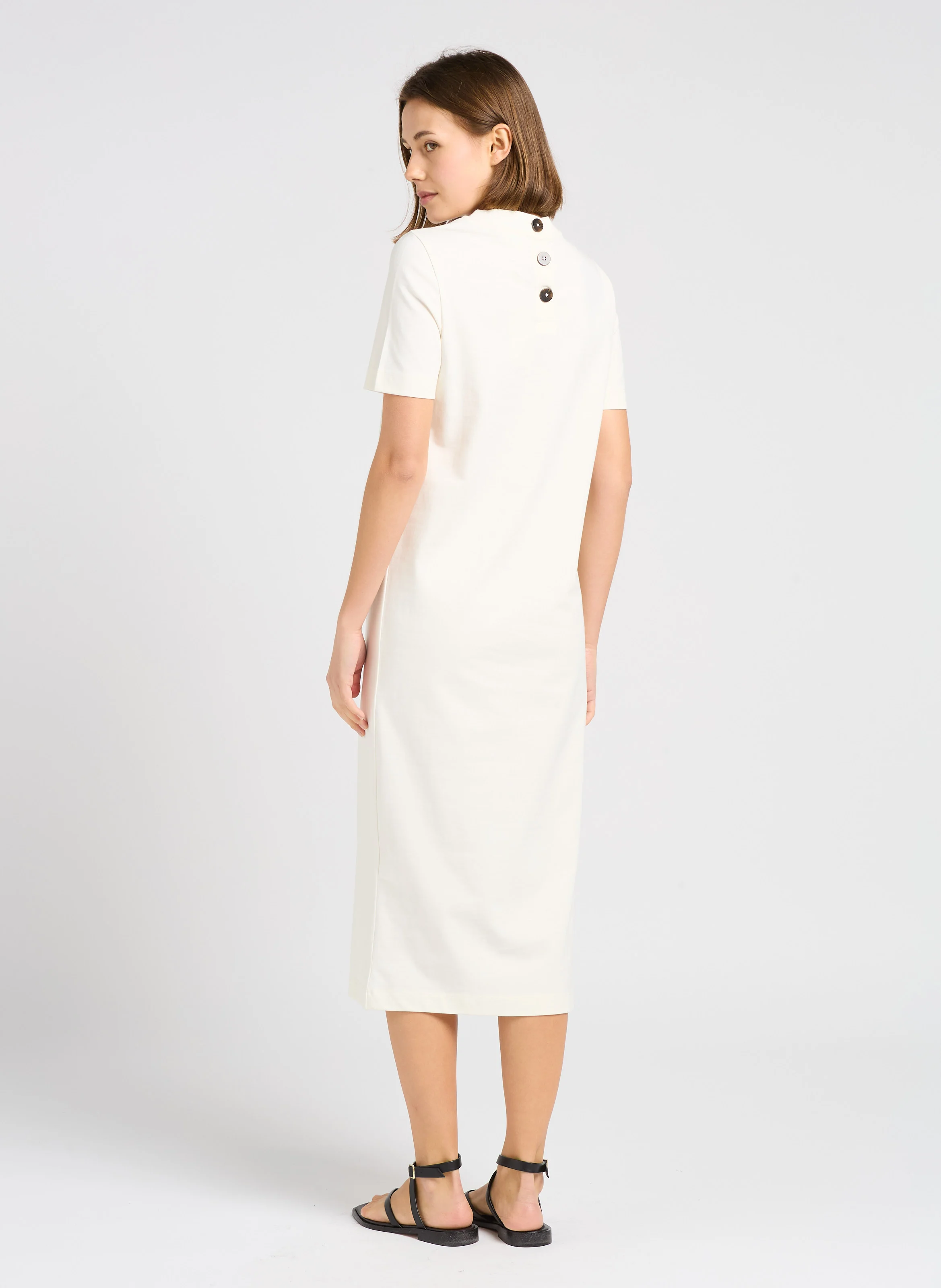 AXEL - Robe longue col rond en coton| Beige