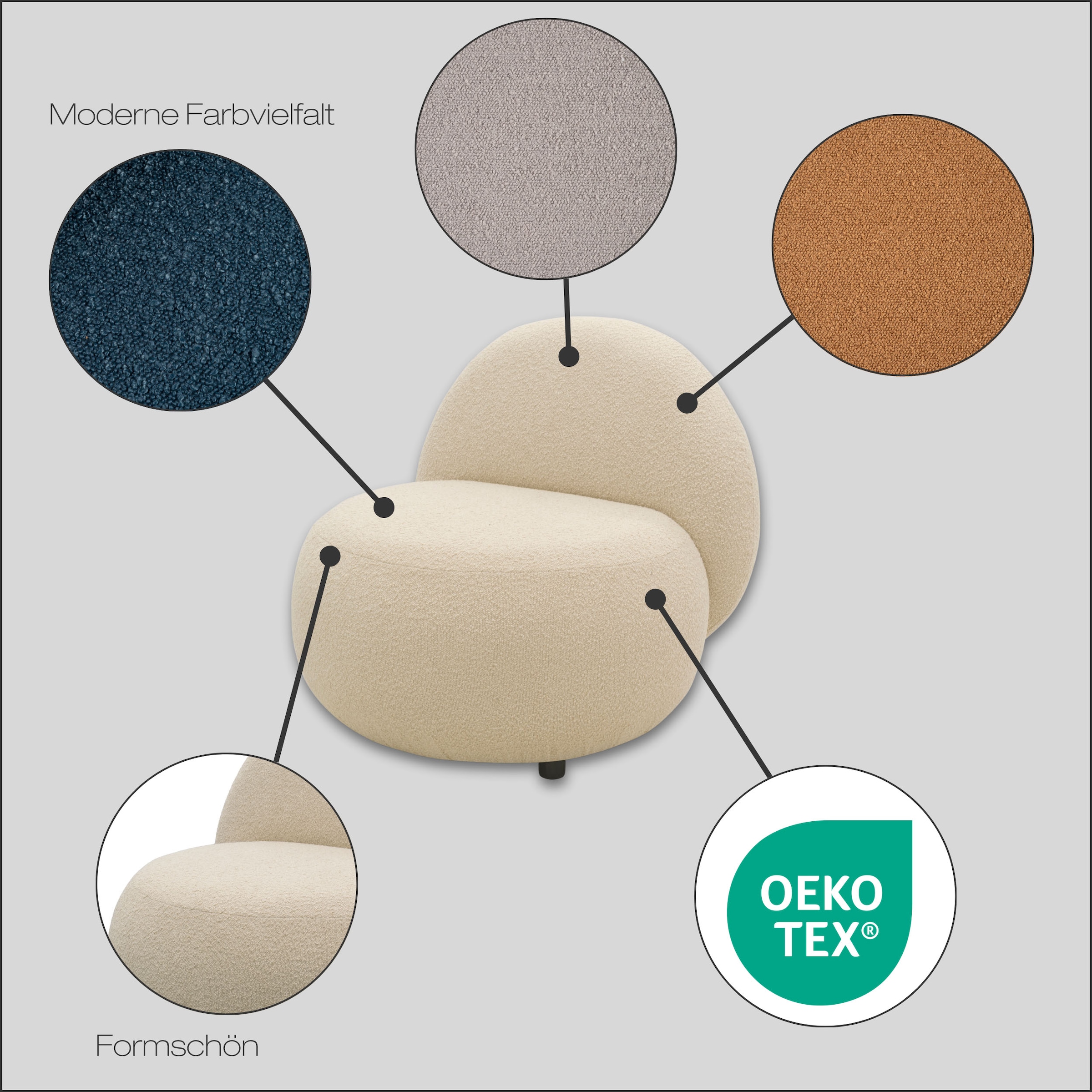 s.Oliver Sessel »Bennid, moderner Designsessel mit Lederriemen, softes Design« hochwertig, zum Wohlfühlen in Luxus-Microfaser/Struktur oder in Bouclé
