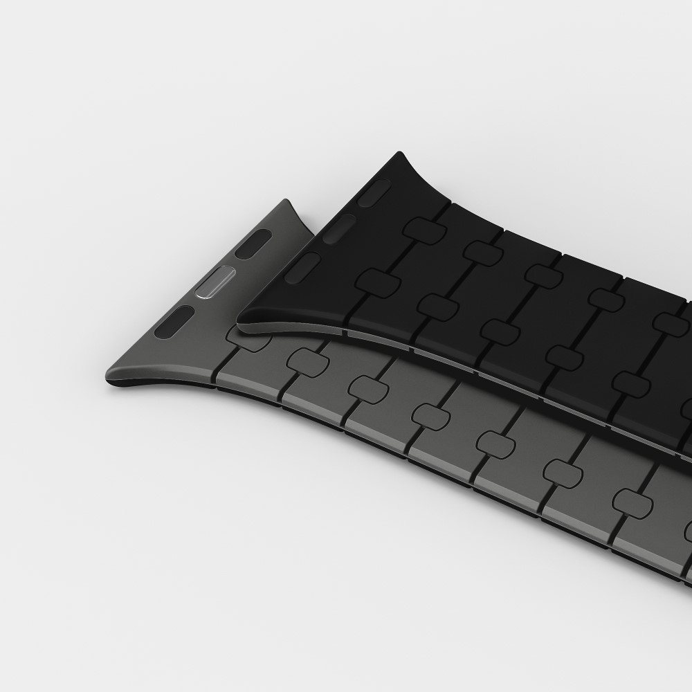 Apple Watch (49/46/45/44 mm) Silikon Glieder Armband mit Magnetverschluss (Gelenkumfang: 180-250mm) - Schwarz / Grau