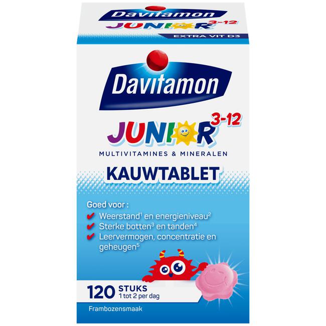 Davitamon Junior 3+ Multivitamine Kinderen Frambozensmaak 120 Kauwvitamines
