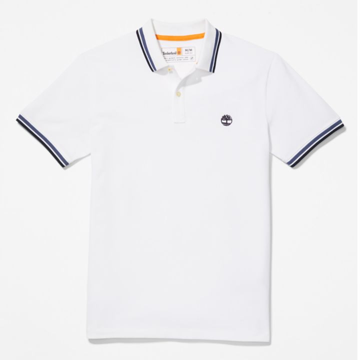 Camisa polo Millers River Tipped para homem, na cor branca.