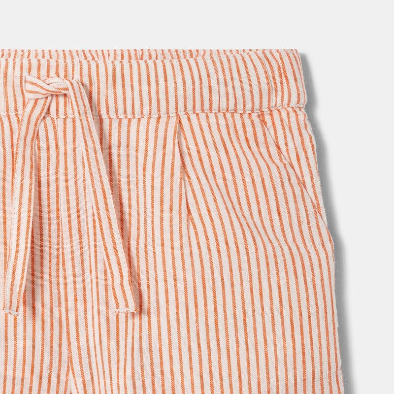 Short coton et lin rayé orange bébé fille Orange