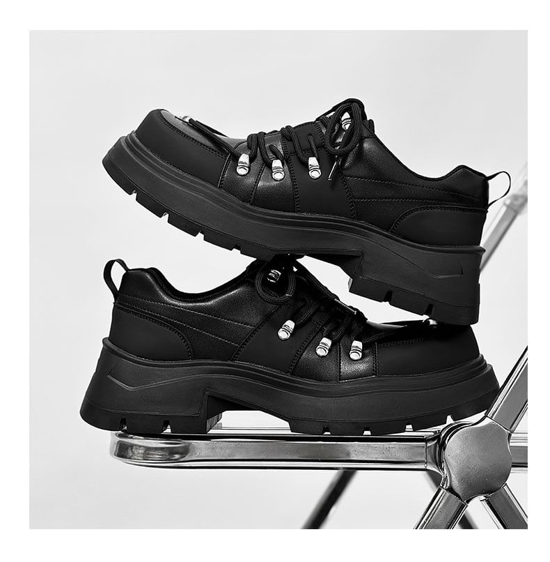 Malnia Home - Platform Plain Lace-Up Faux Leather Shoes