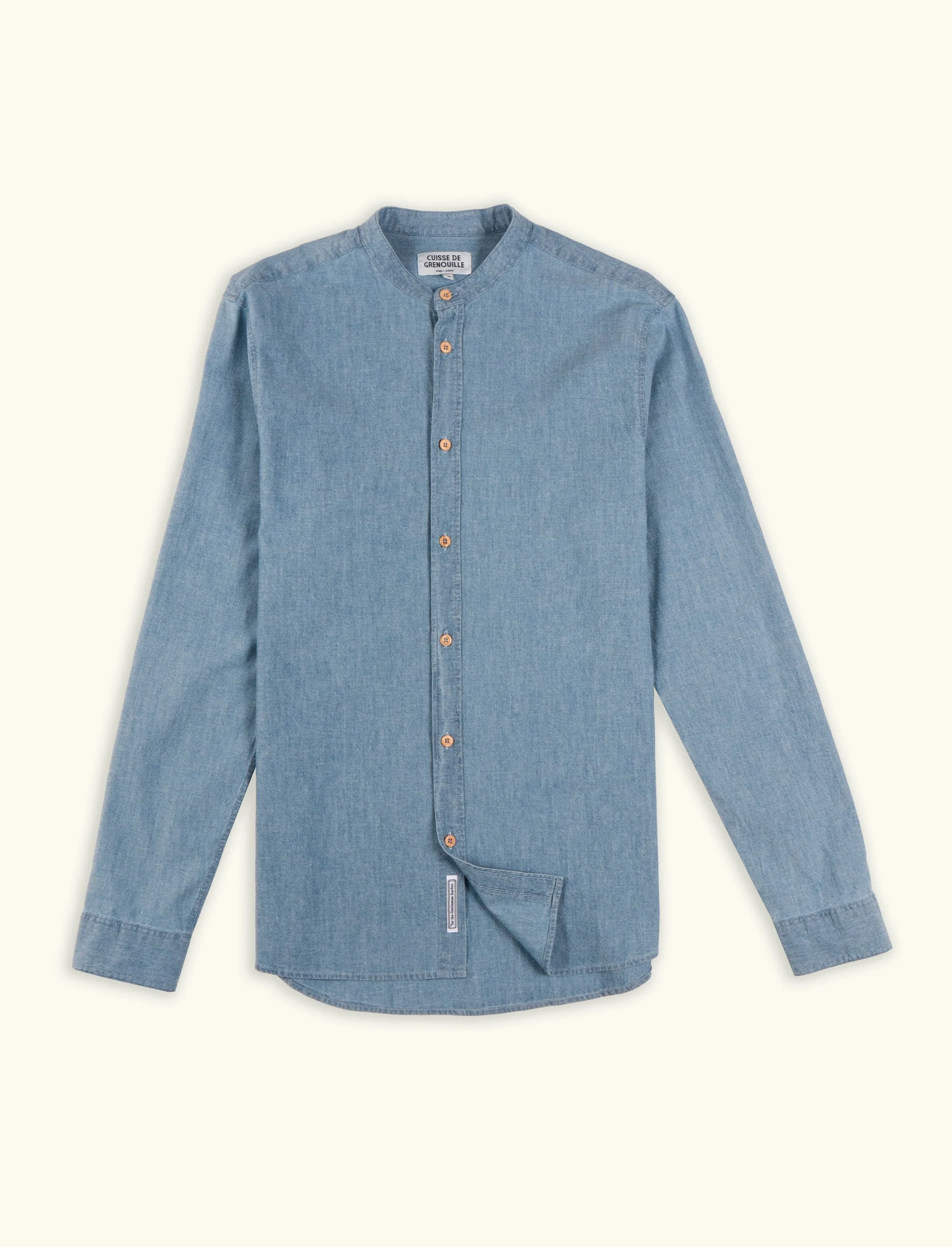 Chemise col mao en chambray | Bleu