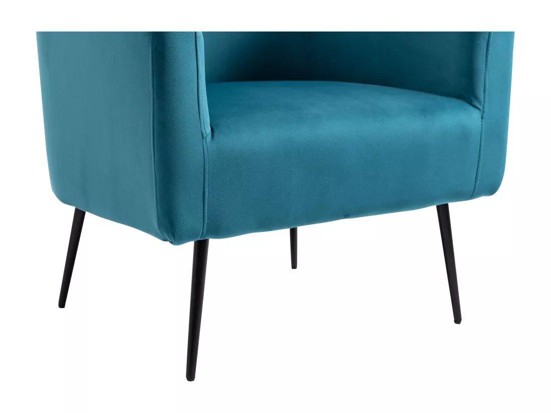 Fauteuil de salon en métal et velours bleu canard
