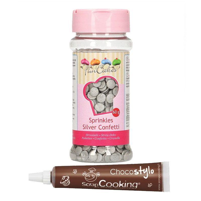 Décors sucrés confettis argentés + Stylo chocolat Youdoit