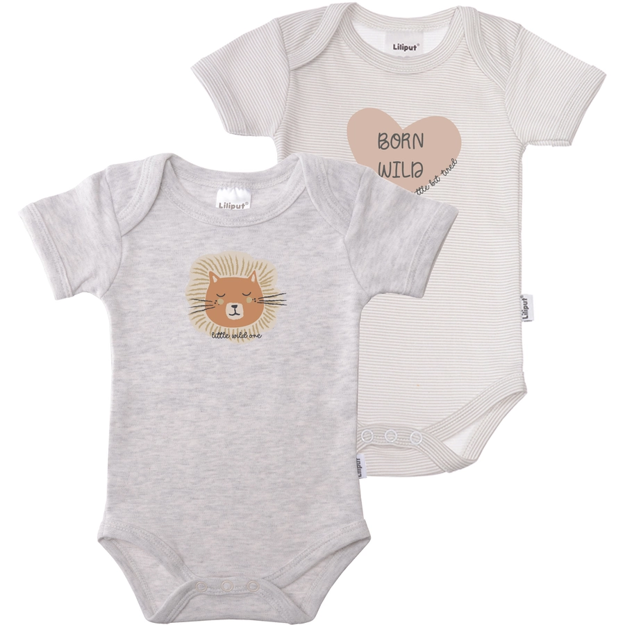 Liliput Baby-Bodies im 2er Set Born wild grau-melange grau gestreift