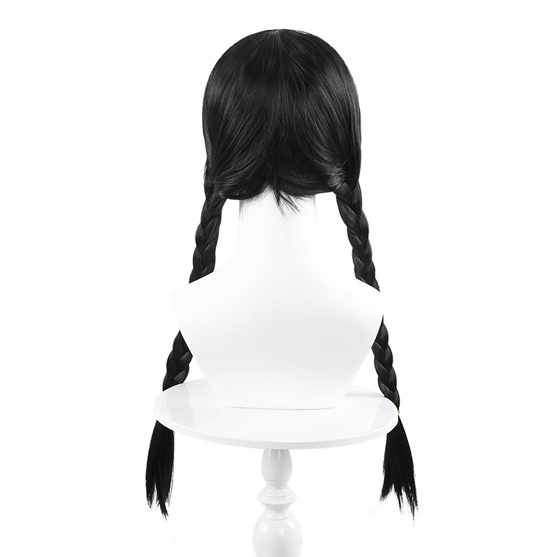 Wednesday Addams Perücke Fasnacht Kostüm Zubehör Motto Party / Halloween Accessoire - Schwarz