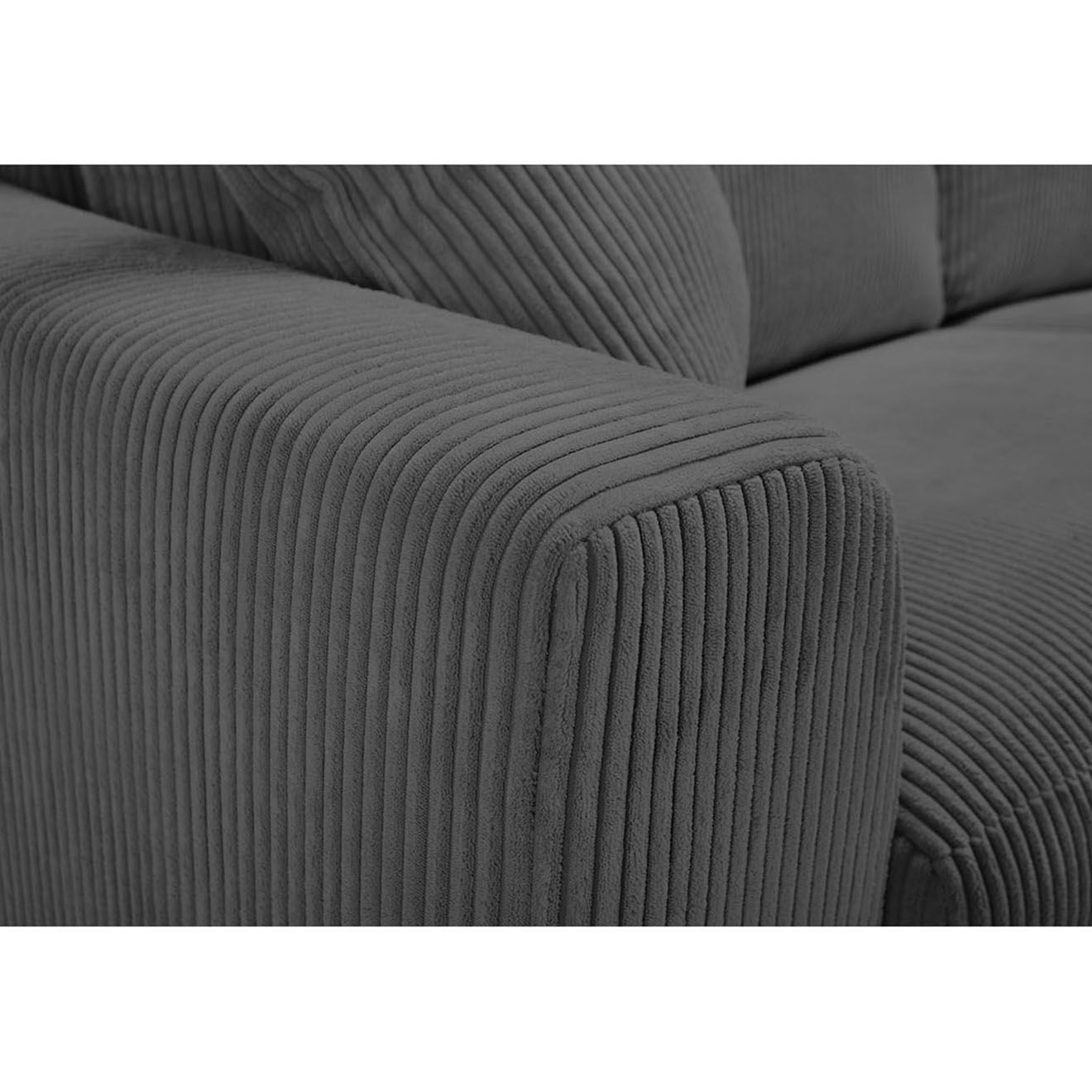 Bobochic Canapé droit augustin ouverture express velours côtelé gris foncé  - 205x97x96 cm