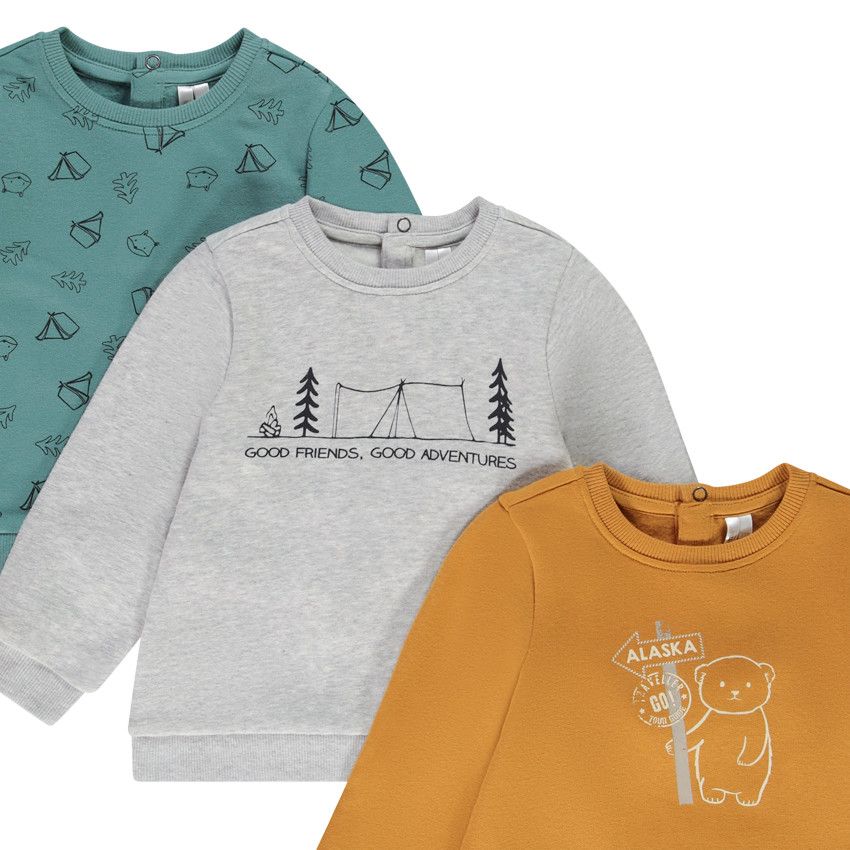 Lot de 3 sweats en molleton gratté imprimé fantaisie pour bébé garçon - Kaki