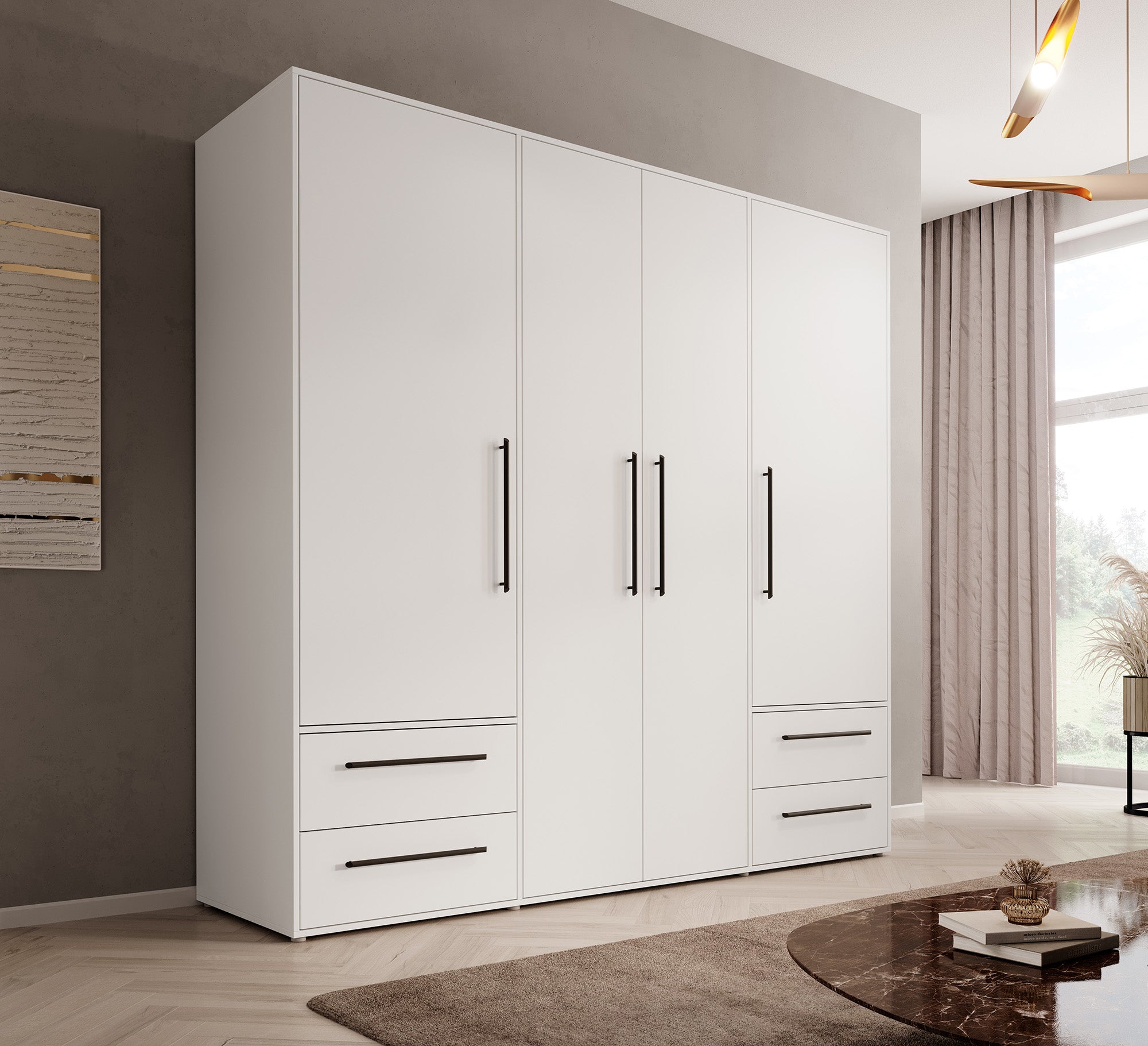 Mayen - Kledingkast 4 deuren - Wit - 206x59x200 cm