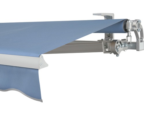 SOLUNA knikarmscherm Concept 3x2, doekdesign 8204, frame zilver E6EV1 geanodiseerd, aandrijving rechts inclusief slinger