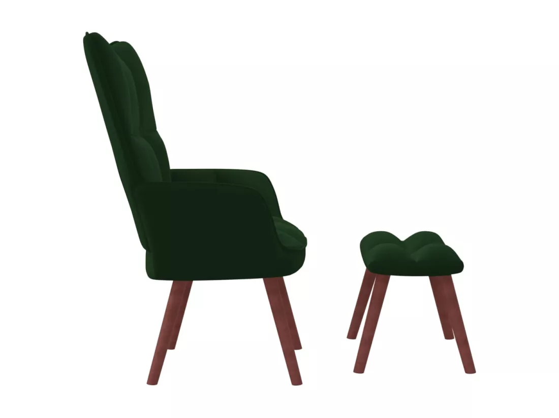 Chaise de relaxation avec repose-pied Vert foncé Velours