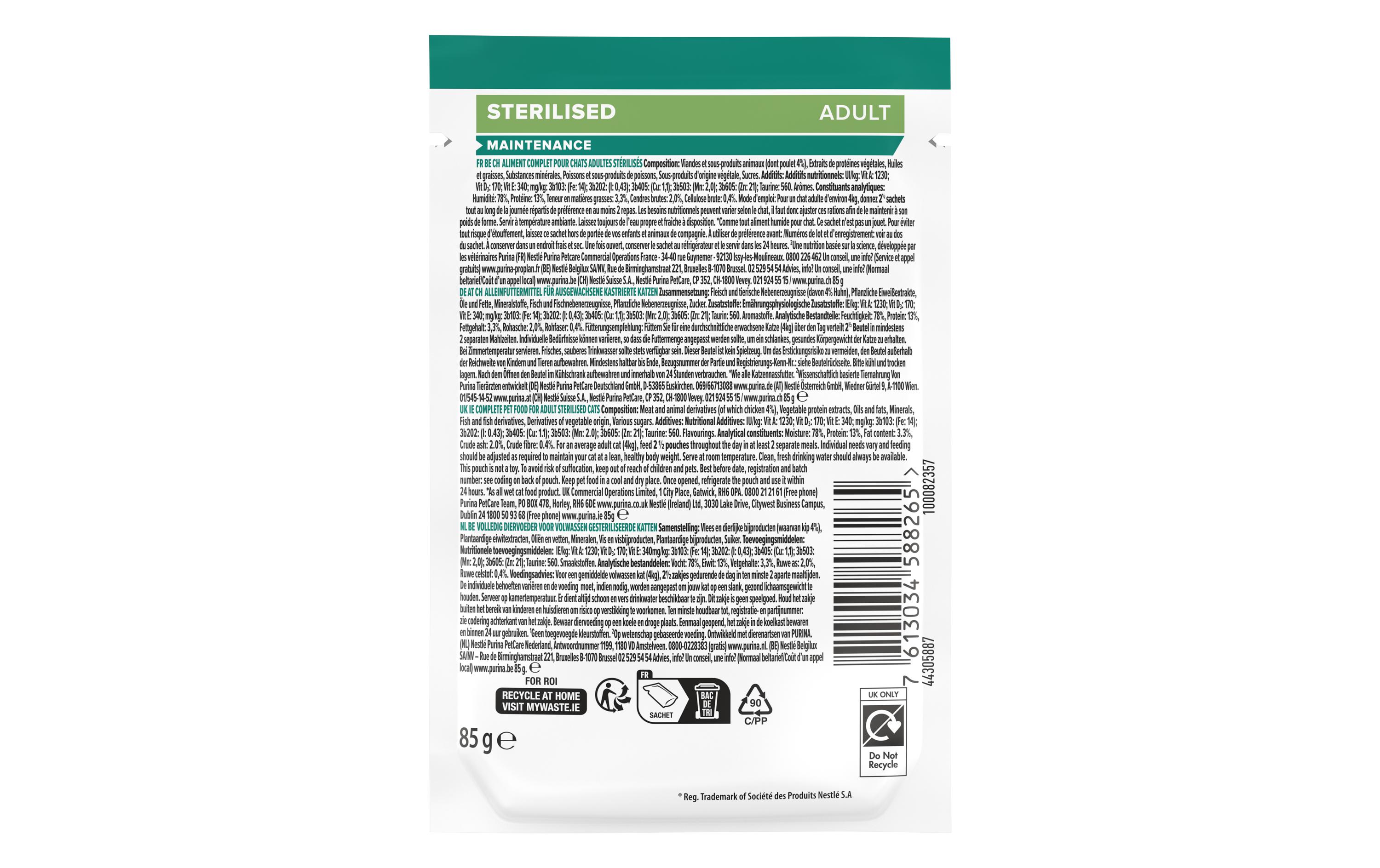 Adult Sterilised Maintenance in Sauce mit Huhn 26 x 85 gAlleinfuttermittel für ausgewachsene kastrierte Katzen