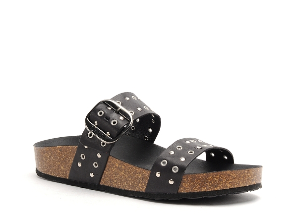 Plakton mules et sabots plats femme met rock noir