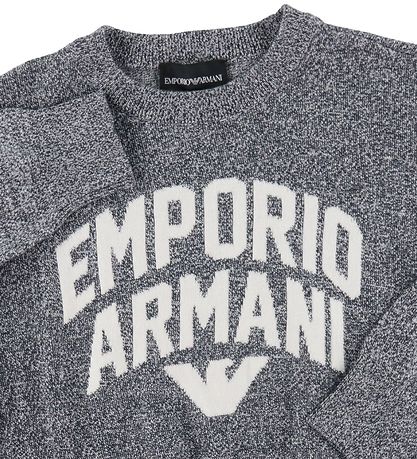 Emporio Armani Bluse - Strick - Navy/Weiß Meliert m. Text