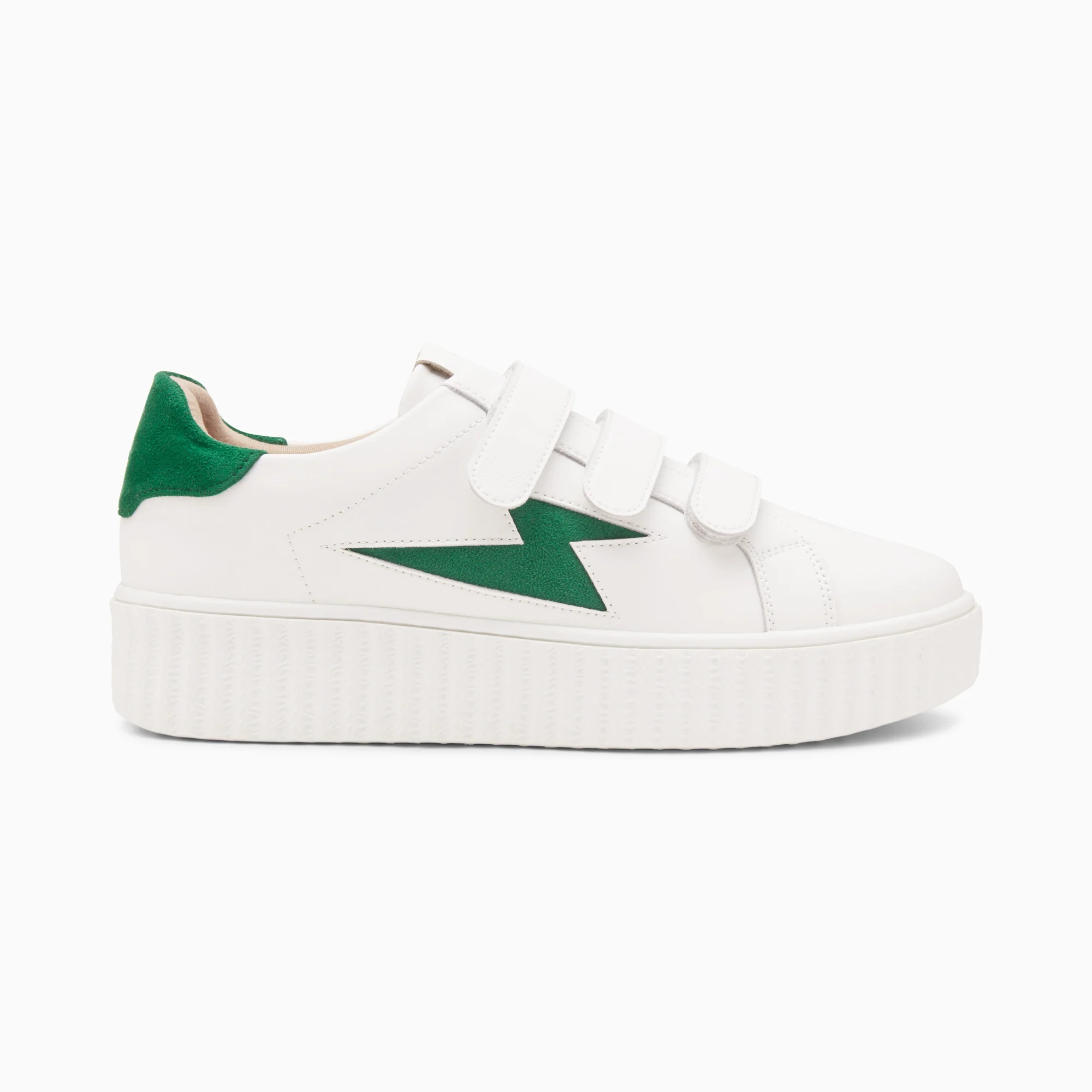 Sneakers-Baskets éclair Kim blanc et vert foncé à scratchs