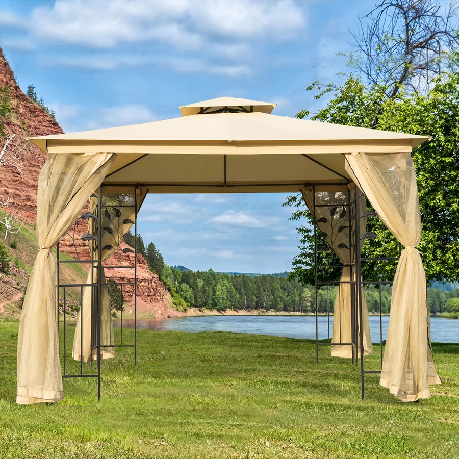 Outsunny Luxus Pavillon mit wasserabweisenden Dach gelb, schwarz