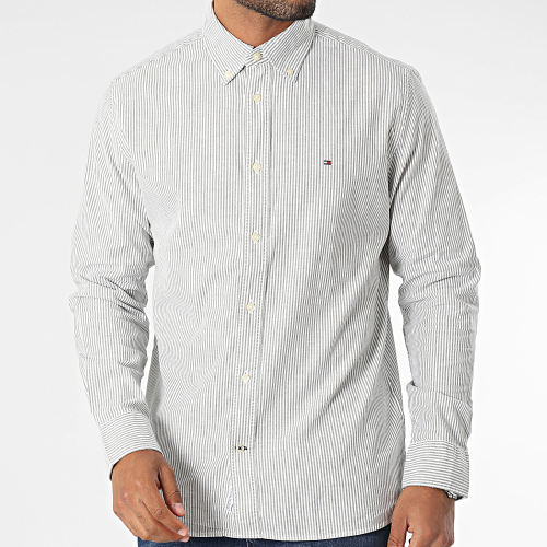 Chemise Manches Longues 1985 Flex Oxford Stripe 0935 Blanc Vert Kaki