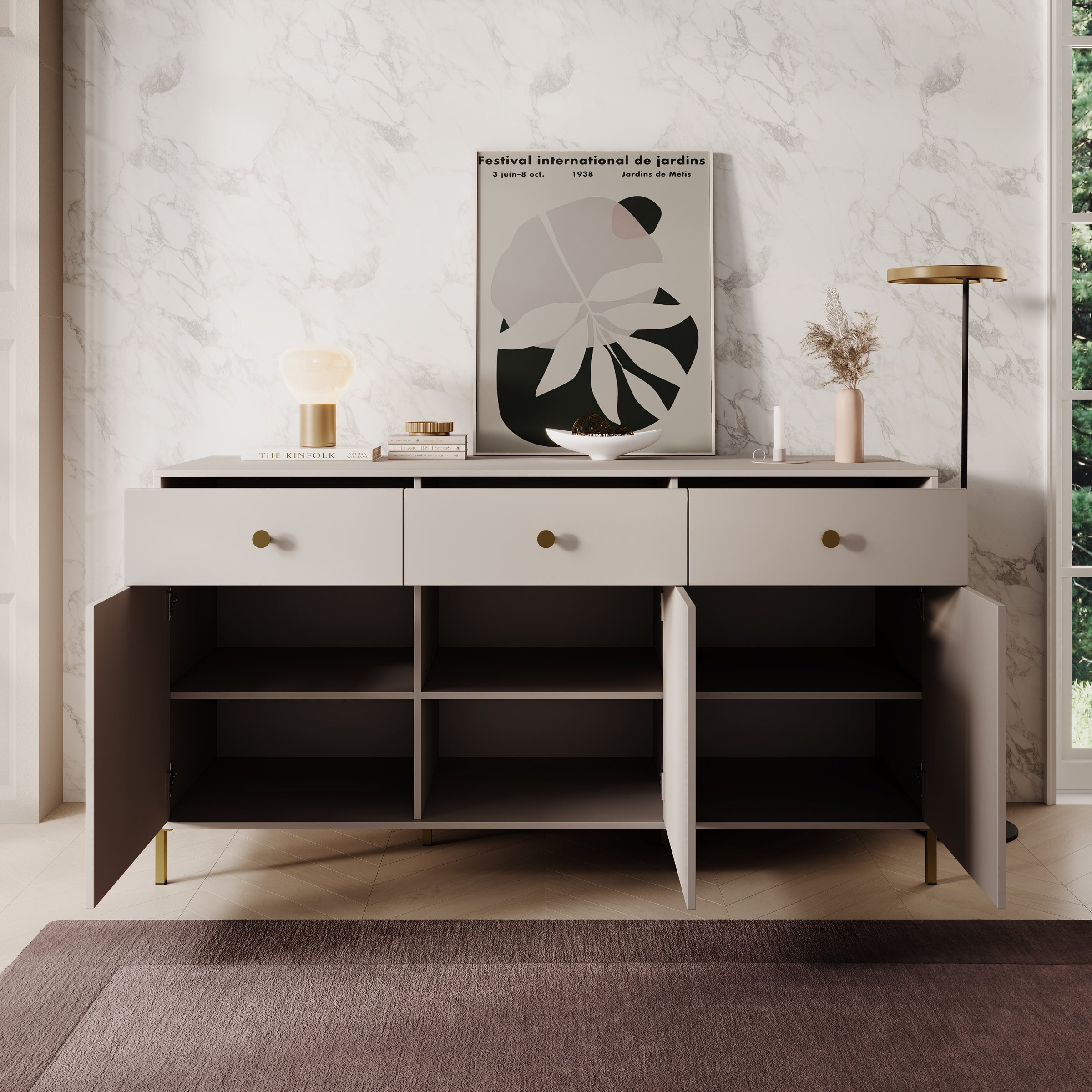 Syran - Dressoir - Beige - 168x42x90 cm