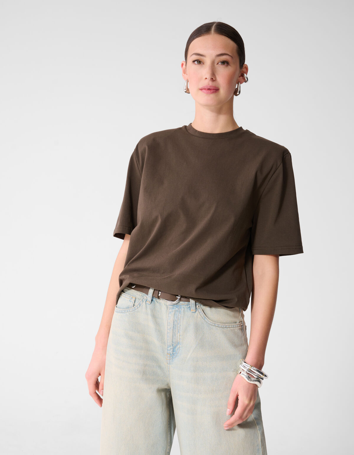 Shoulderpadded T-shirt Donkerbruin