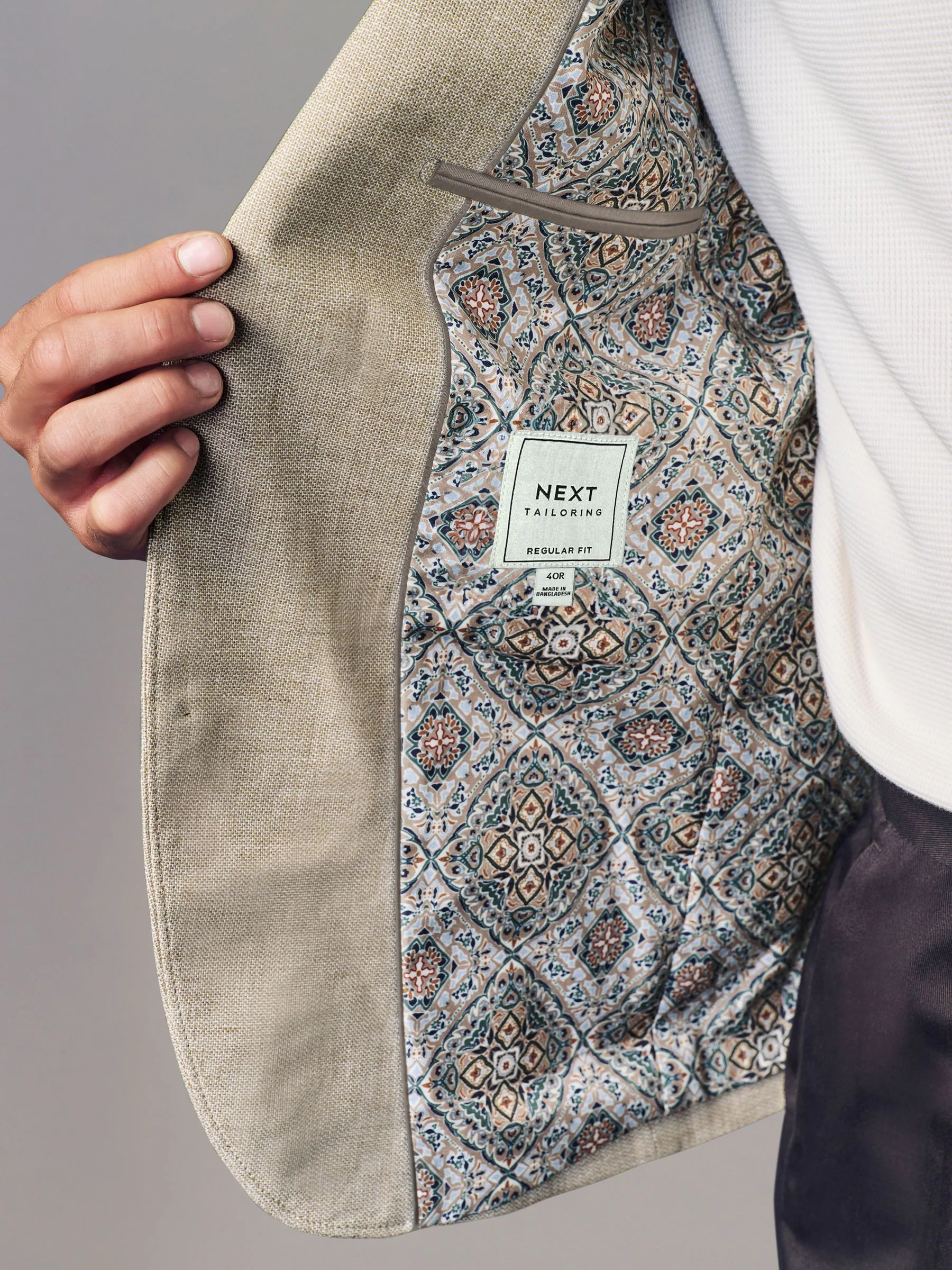 Pastelgeel - Normale Pasvorm - Blazer van linnenmix met textuur