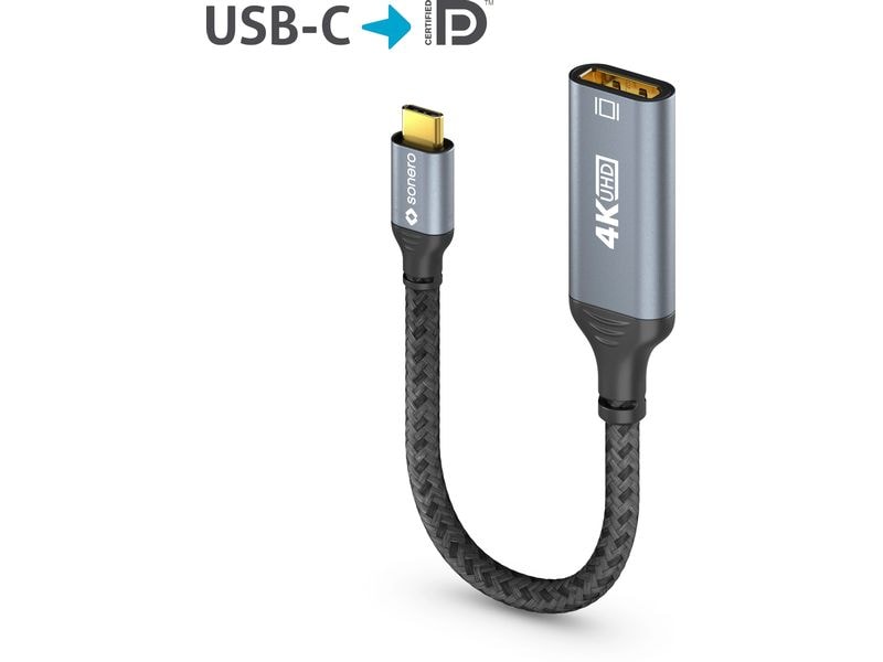 sonero Adapterkabel USB Type-C - DisplayPort USB-C auf DisplayPort Adapter - 4K60, 21.6 GBps – grau/schwarz - 0.10m