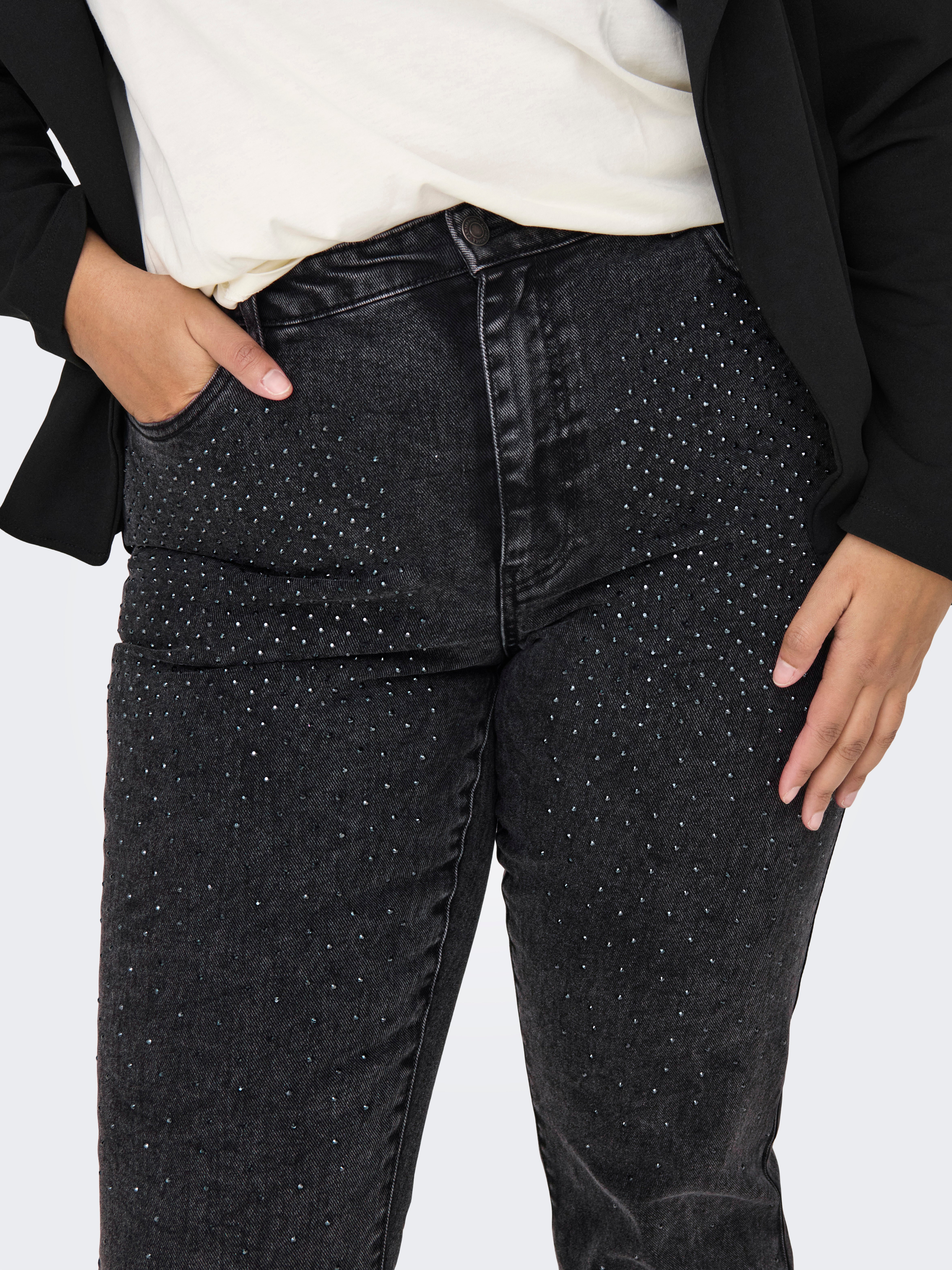 CAREMILY Hohe Taille Gerade geschnitten Jeans Washed Black